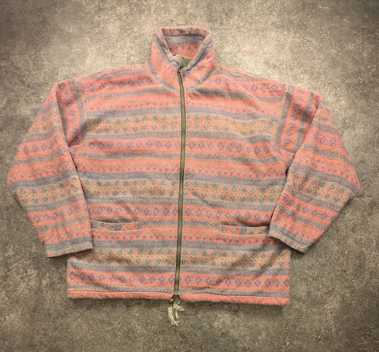 Polaire vintage crazy pattern full zip motifs géométriques faded rose gris L/XL – Vintage Dressing – taille L 2