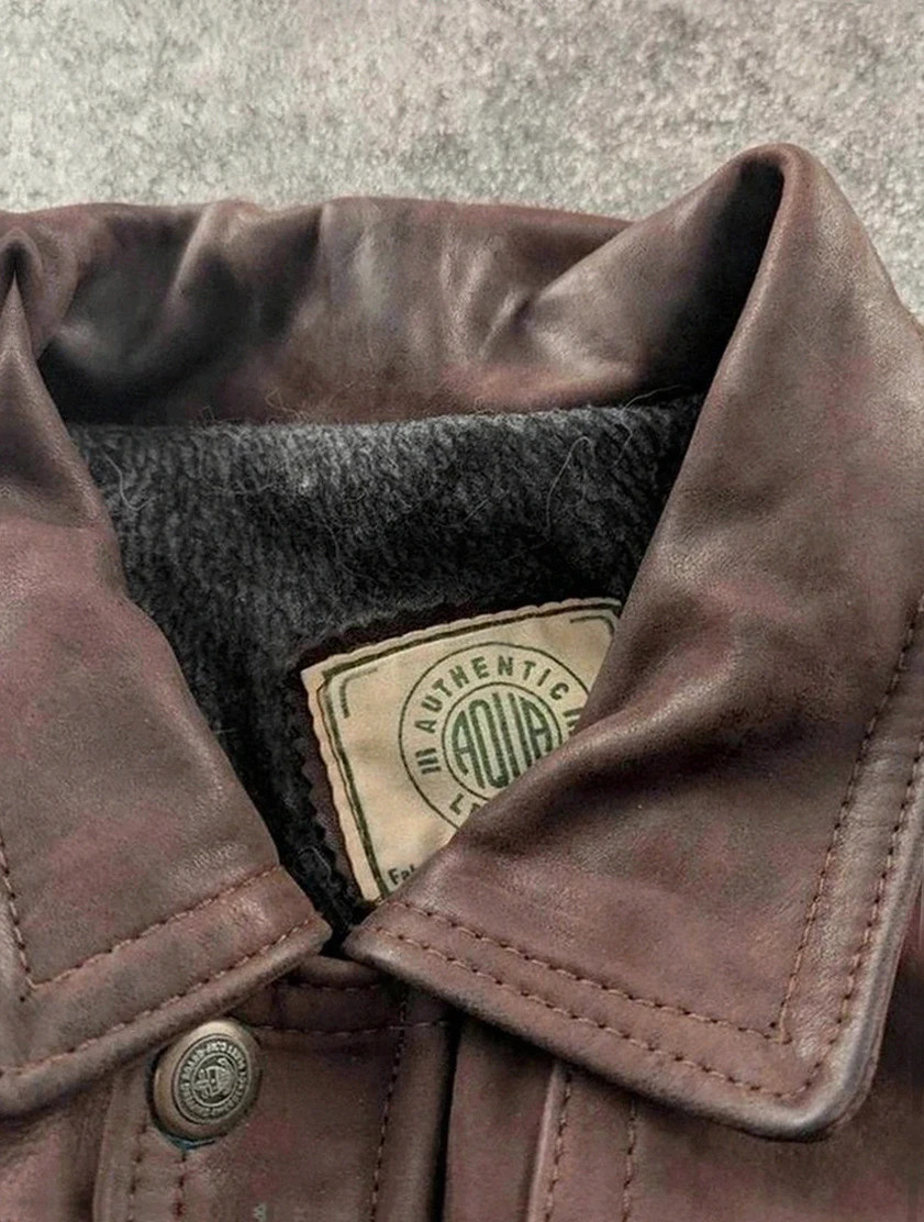 Field jacket Aqua Leather en cuir brun – fabrication française – taille 50 / 3 vintage dressing – Aqua Leather – taille L 5