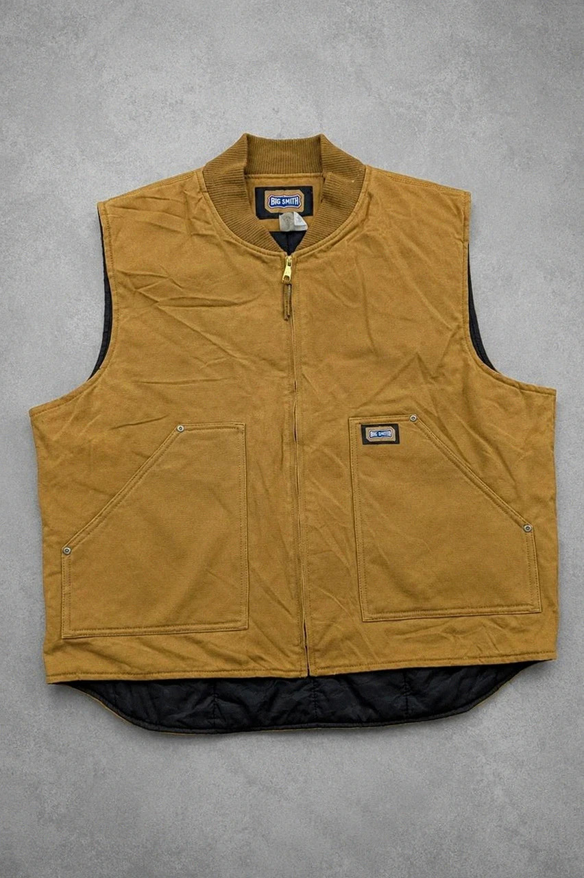 Gilet Workwear Big Smith Matelassé Duck Canvas 2XL Marron Carhartt Style Vintage