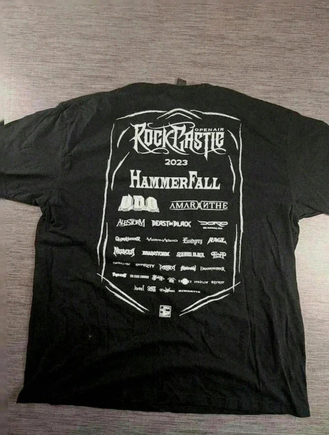 T-shirt Gildan noir Rock Castle Open Air 2023 HammerFall u.d.o Amaranthe métal hardrock taille Xl – Gildan – taille XL 2