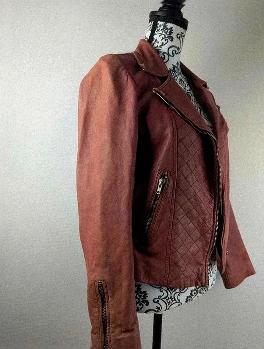 Perfecto biker en cuir d'agneau Maje bordeaux patiné taille 36, style rock chic intemporel – Maje – taille XS / 34 / 6 2