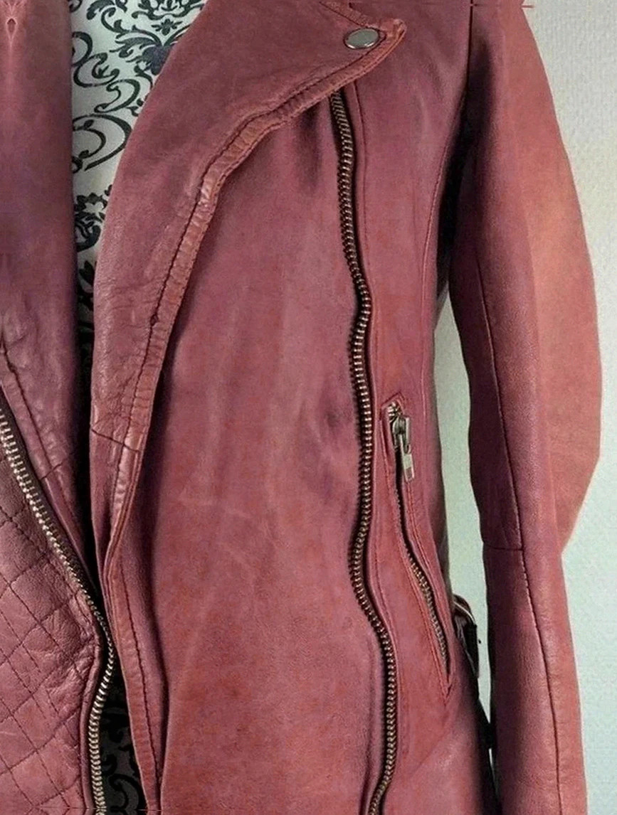 Perfecto biker en cuir d'agneau Maje bordeaux patiné taille 36, style rock chic intemporel – Maje – taille XS / 34 / 6 3