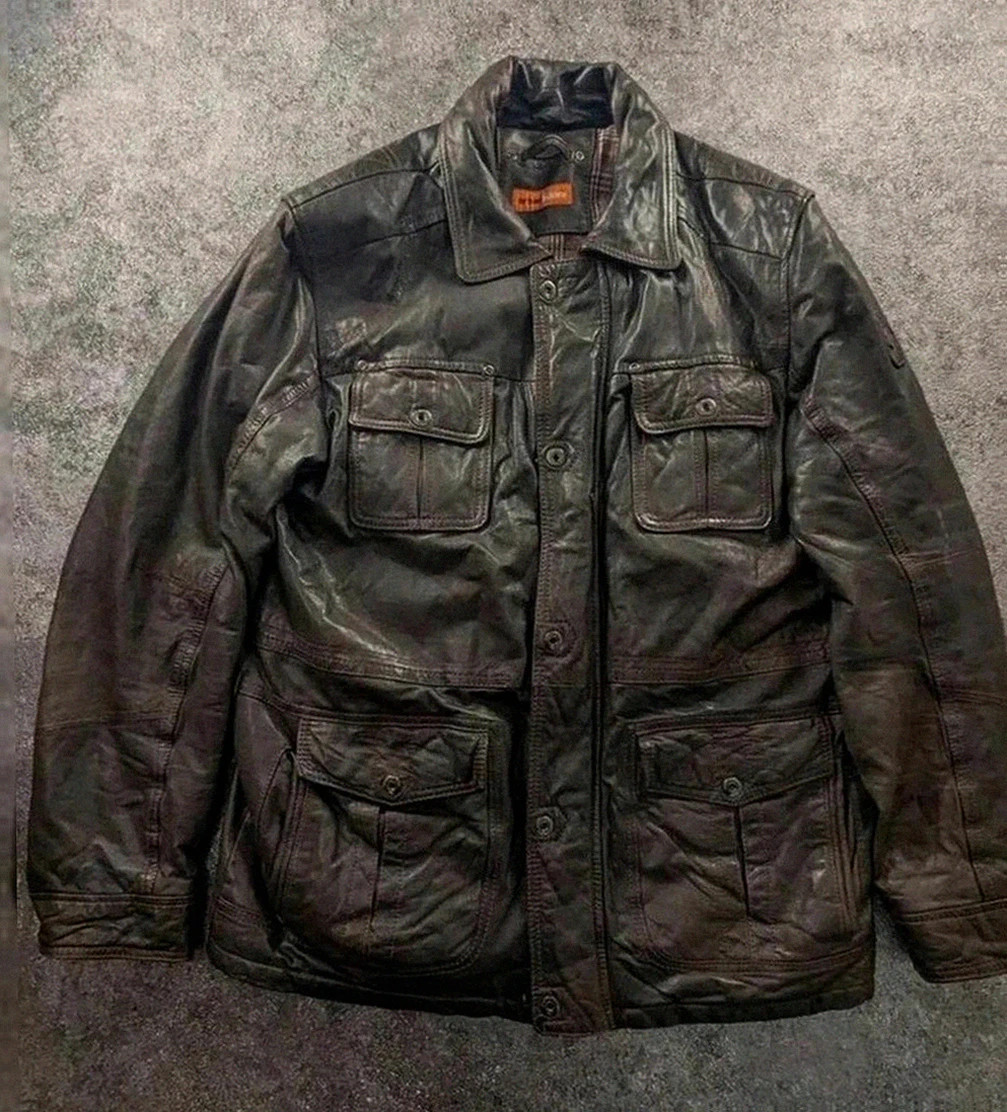 Field jacket emilio adani en cuir d’agneau brun – look vintage – taille 50 vintage dressing – Emilio Adani – taille L