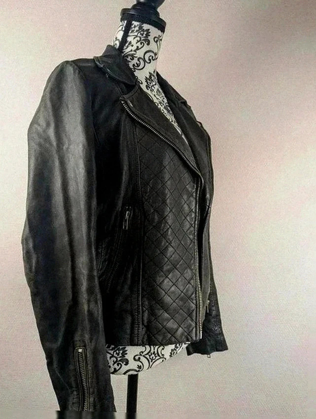 Perfecto biker en cuir d'agneau Maje noir matelassé taille 36, coupe rock chic intemporelle – Maje – taille XS / 34 / 6 2