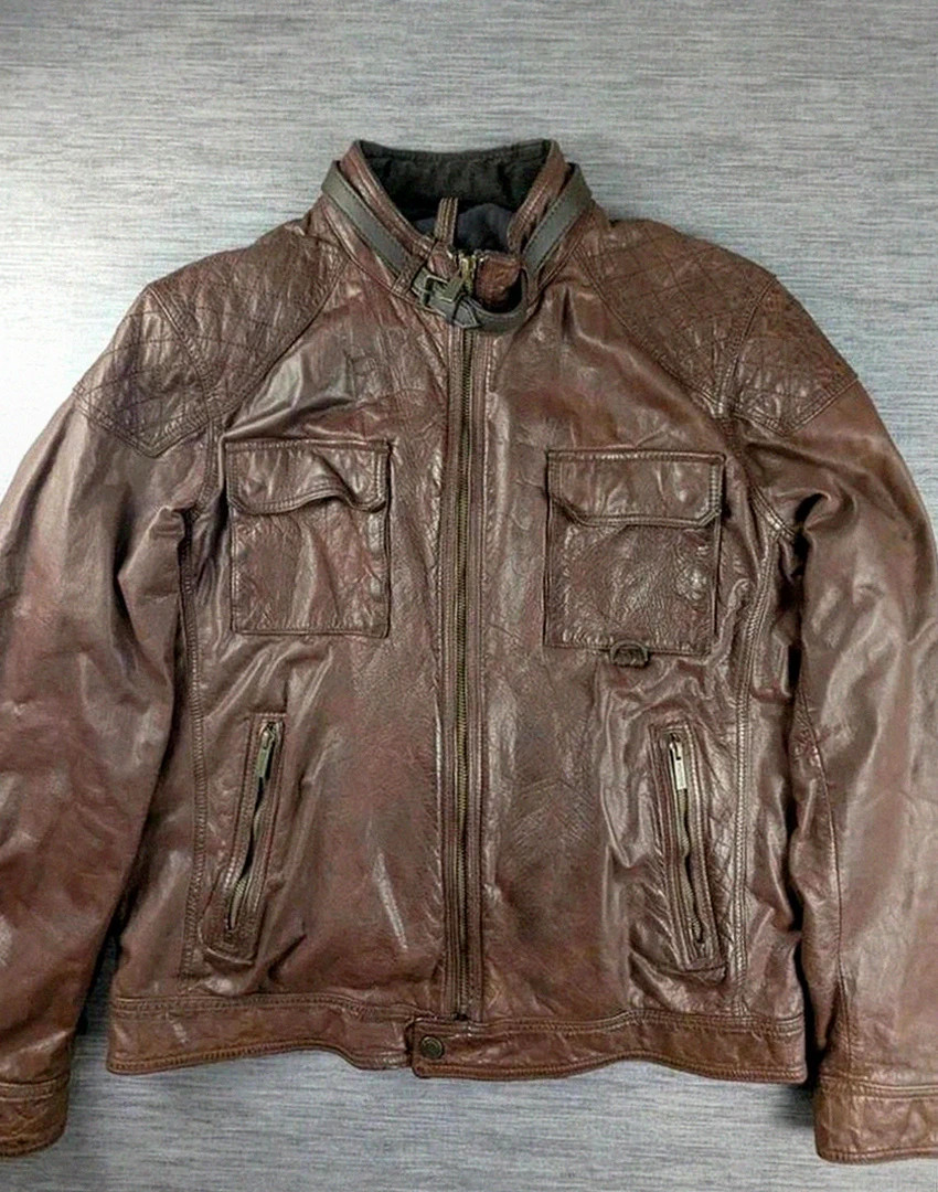 Blouson cuir de bœuf marron Massimo Dutti style motard aviateur vintage taille Xxl belle patine