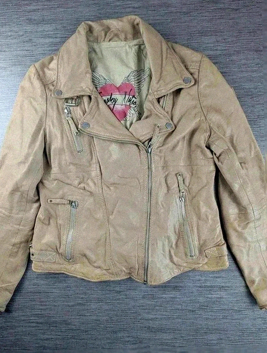 perfecto femme Freaky Nation cuir beige style motard S/M