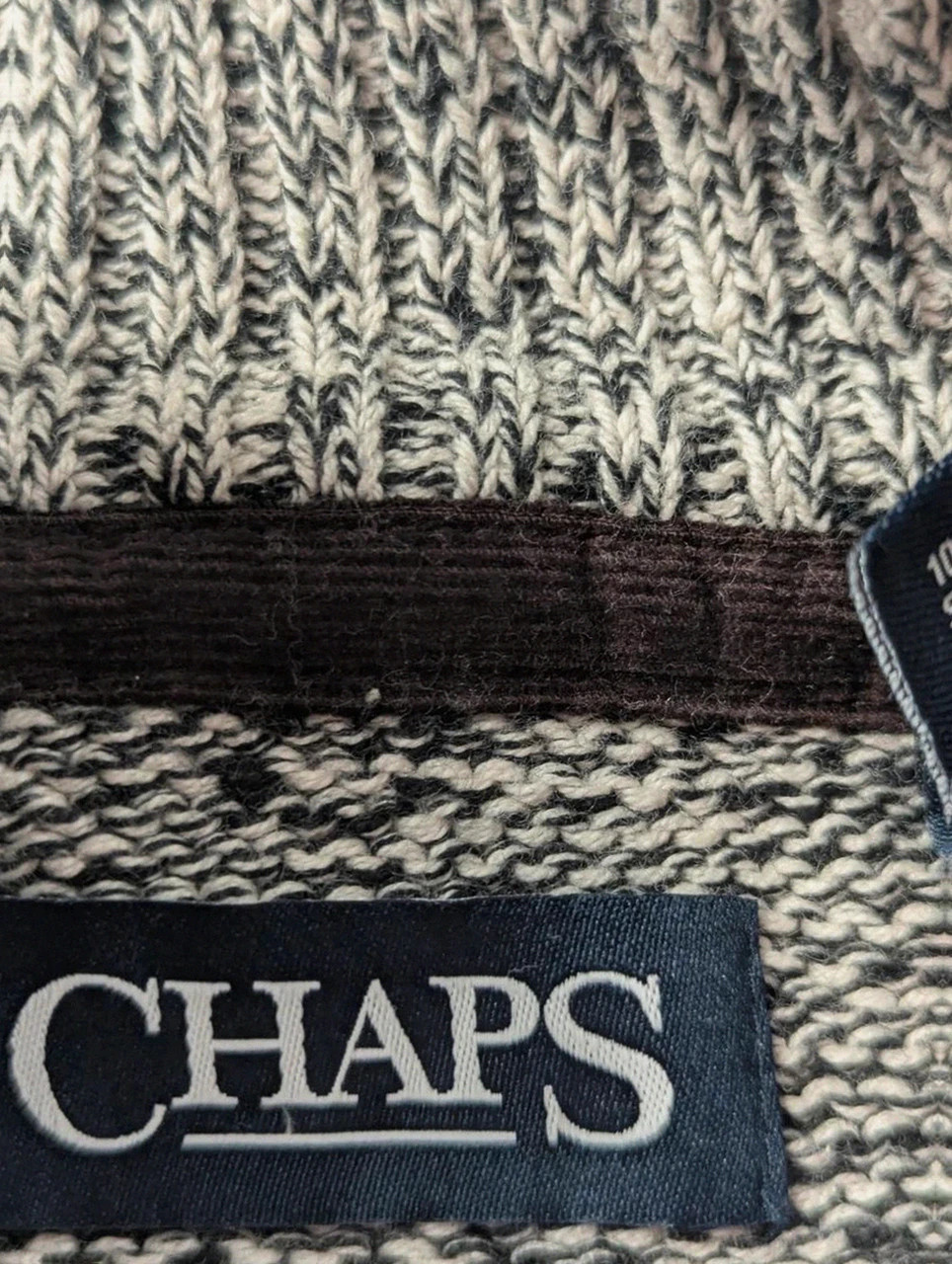 Pull Vintage CHAPS 100% Coton L Chiné Marron Col Boutonné Coudières Preppy – CHAPS – taille L 4