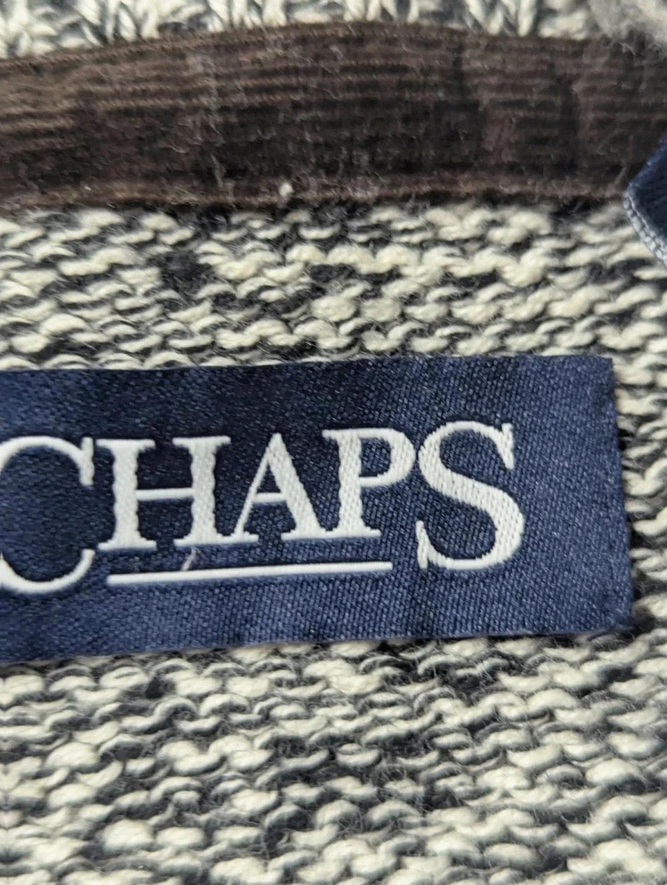 Pull Vintage CHAPS 100% Coton L Chiné Marron Col Boutonné Coudières Preppy – CHAPS – taille L 5