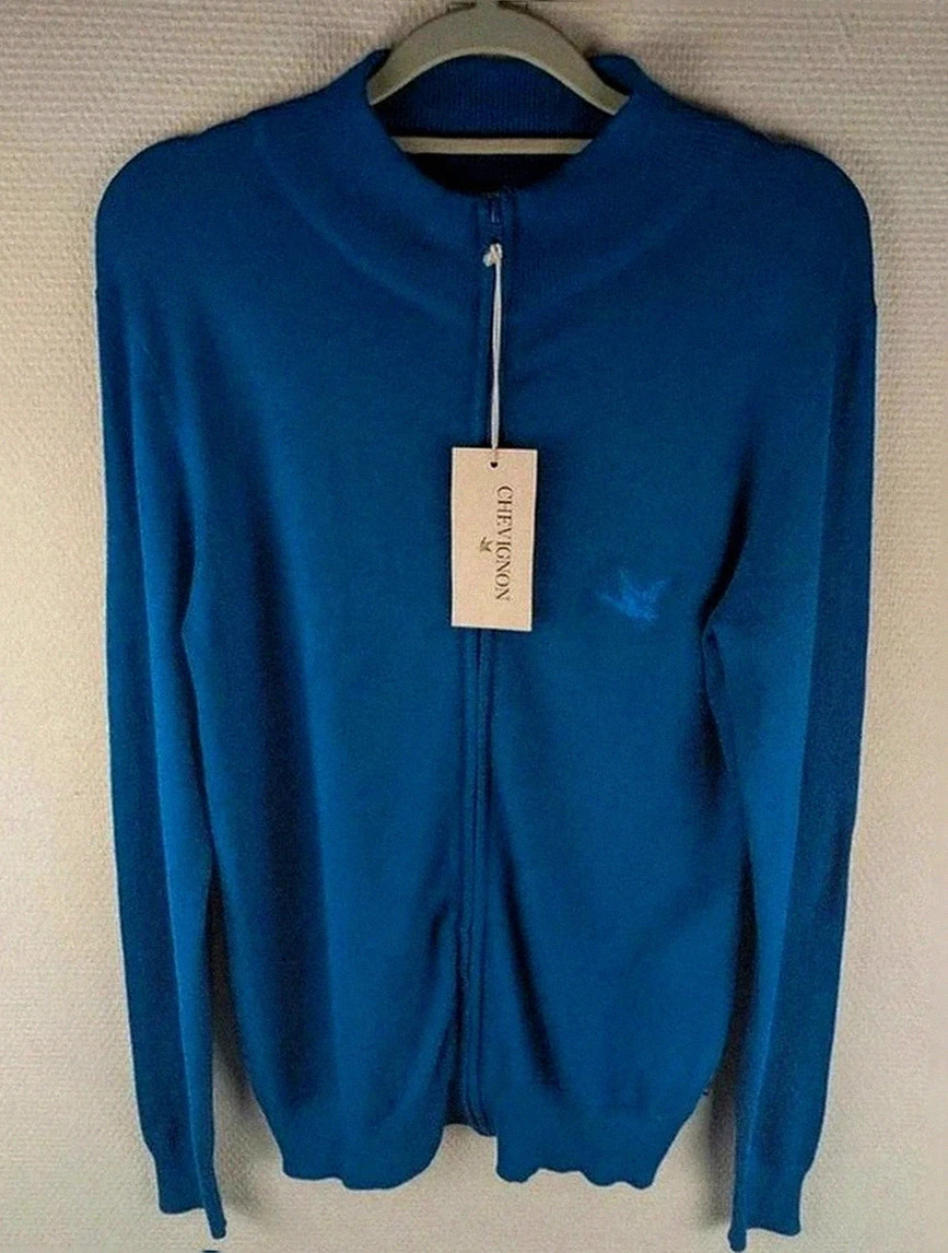 Chevignon Pull zippé bleu à coudières – taille m – neuf avec étiquette