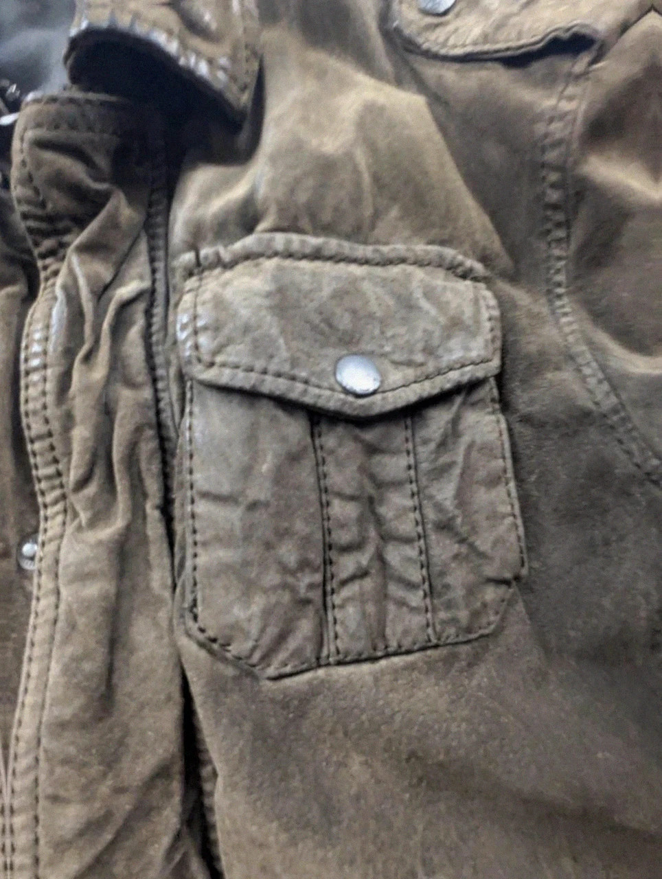 Devred blouson en daim marron patiné – Veste workwear militaire vintage – Devred – taille S 5