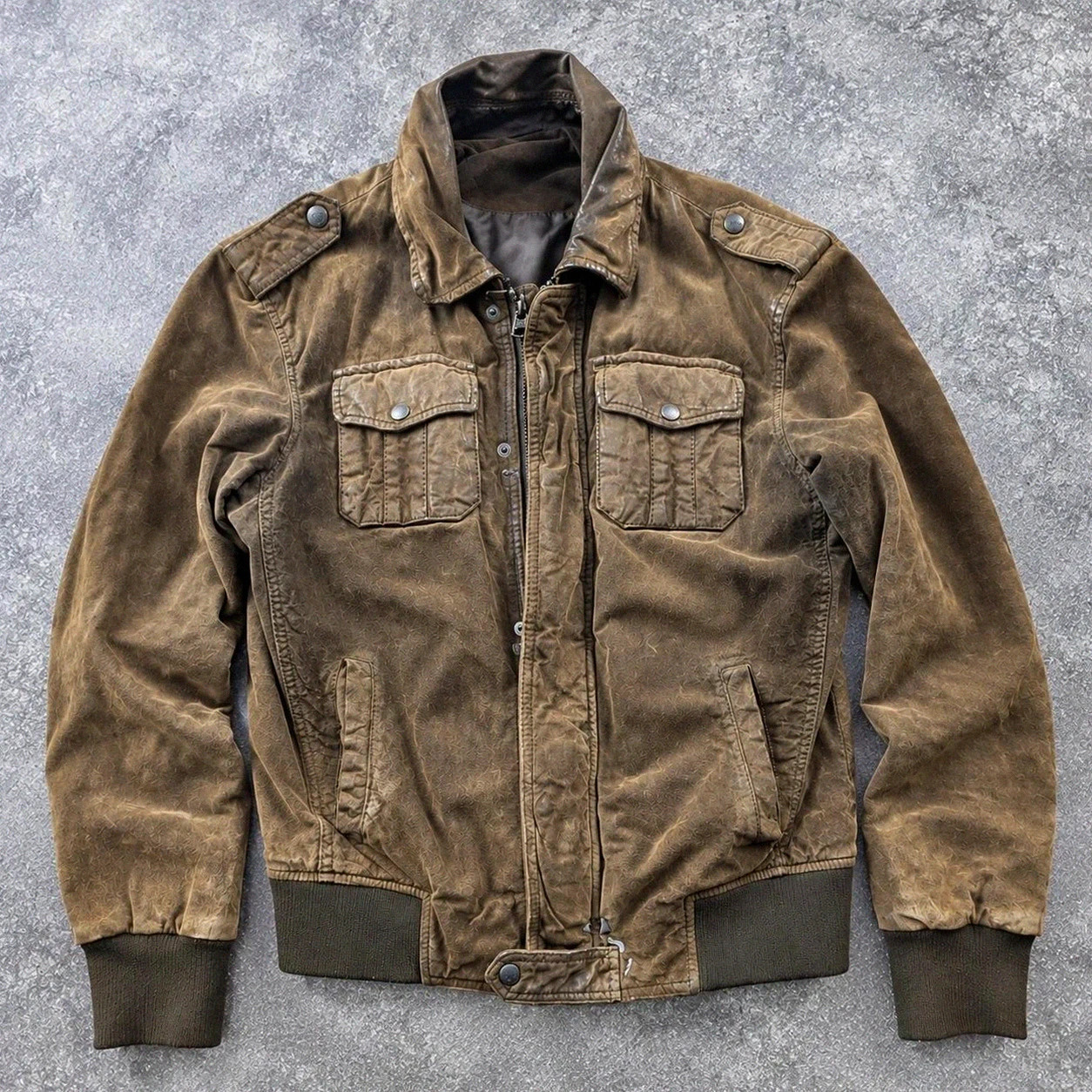 Devred blouson en daim marron patiné – Veste workwear militaire vintage
