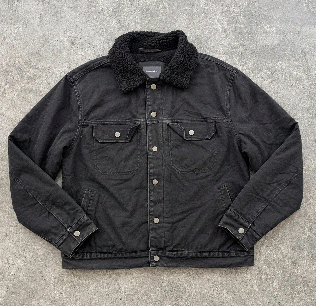 Veste workwear Primark XL L noire doublée sherpa – Trucker Jacket patinée