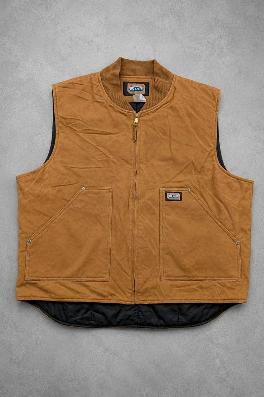 Gilet Workwear Big Smith Matelassé Duck Canvas 2XL Marron Carhartt Style Vintage