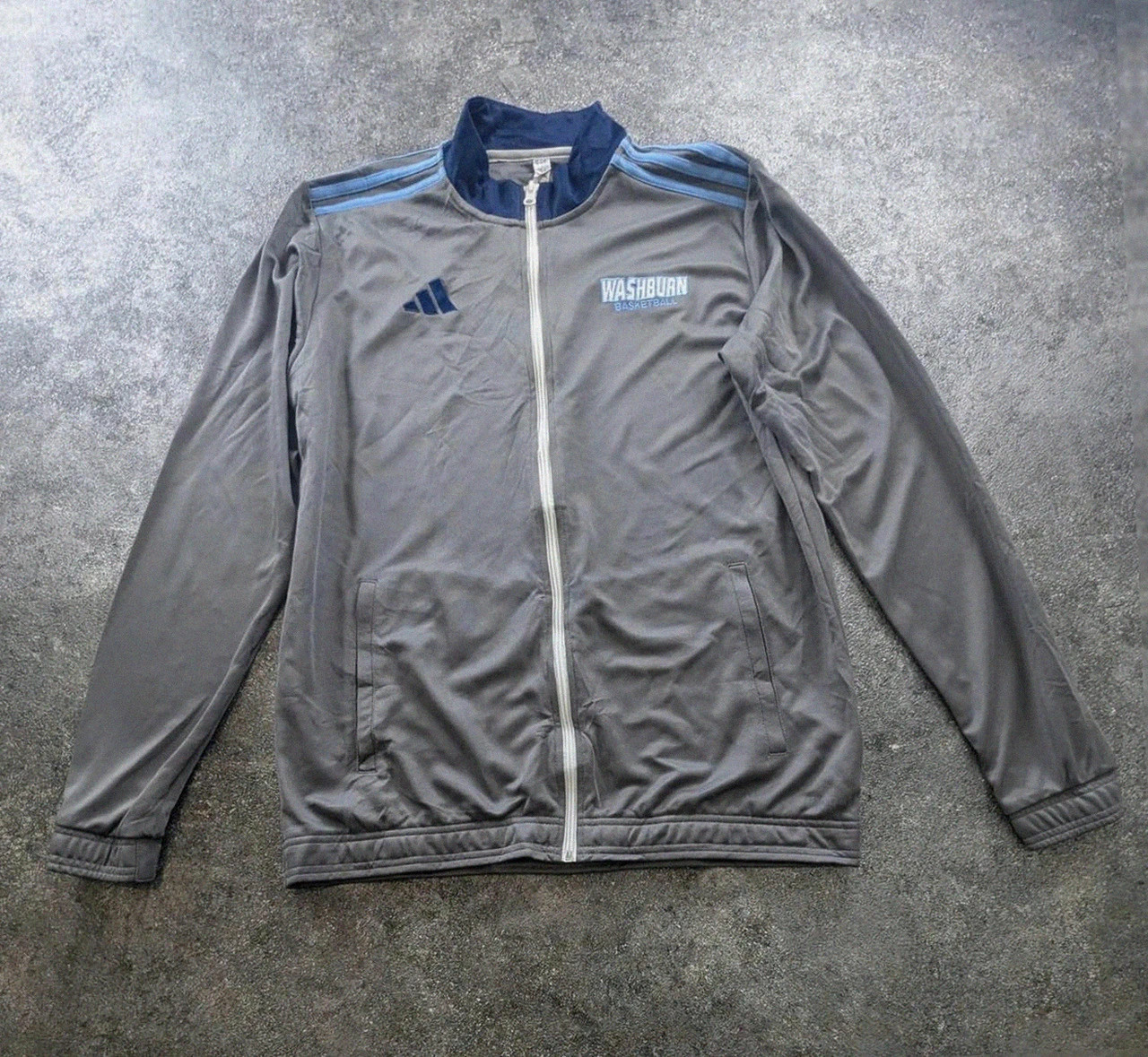 Veste adidas L gris bleu track jacket basketball Washburn brodé zip sport vintage