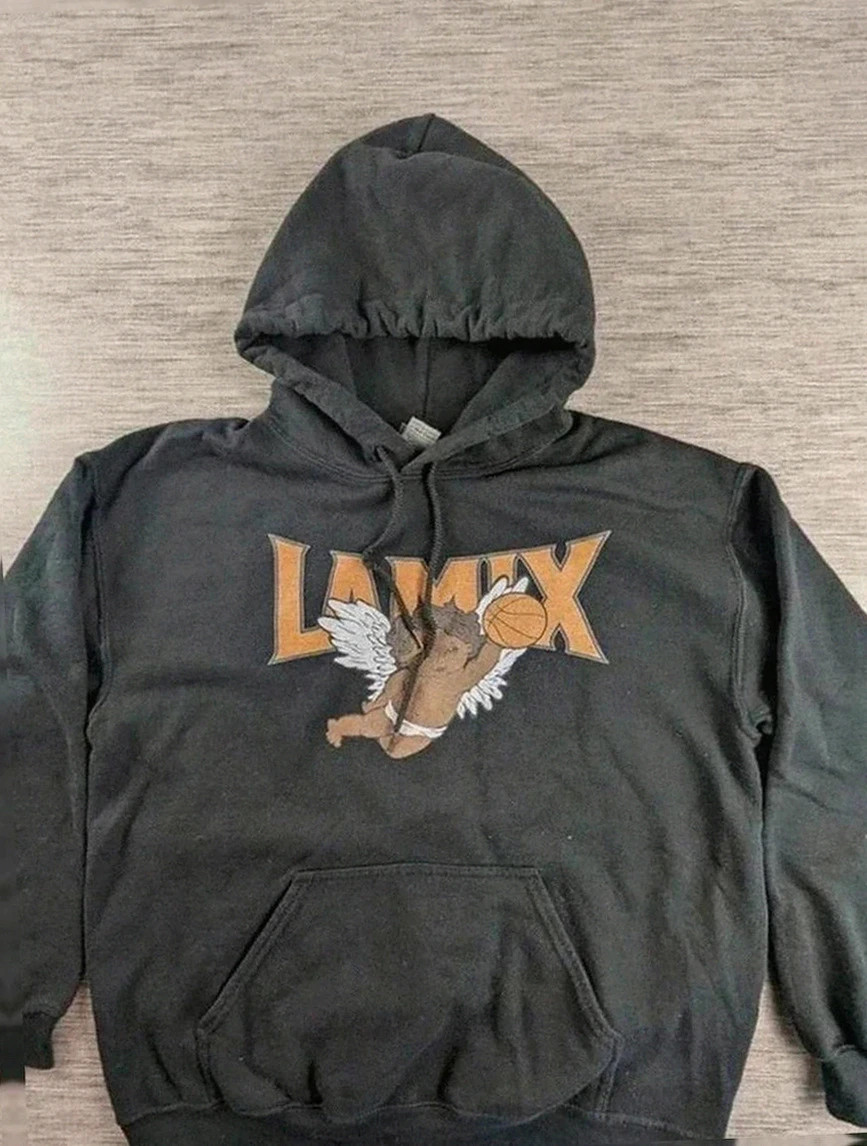 Sweat à capuche Gildan noir imprimé Lamix look basketball urbain streetwear vintage taille M