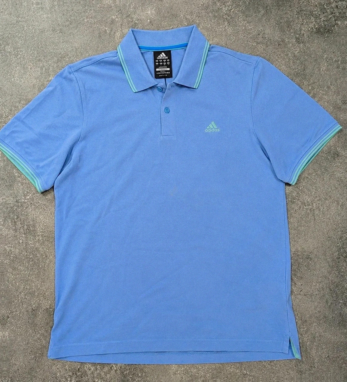 Polo Adidas Climalite Cotton bleu ciel logo brodé tennis golf Y2K taille L