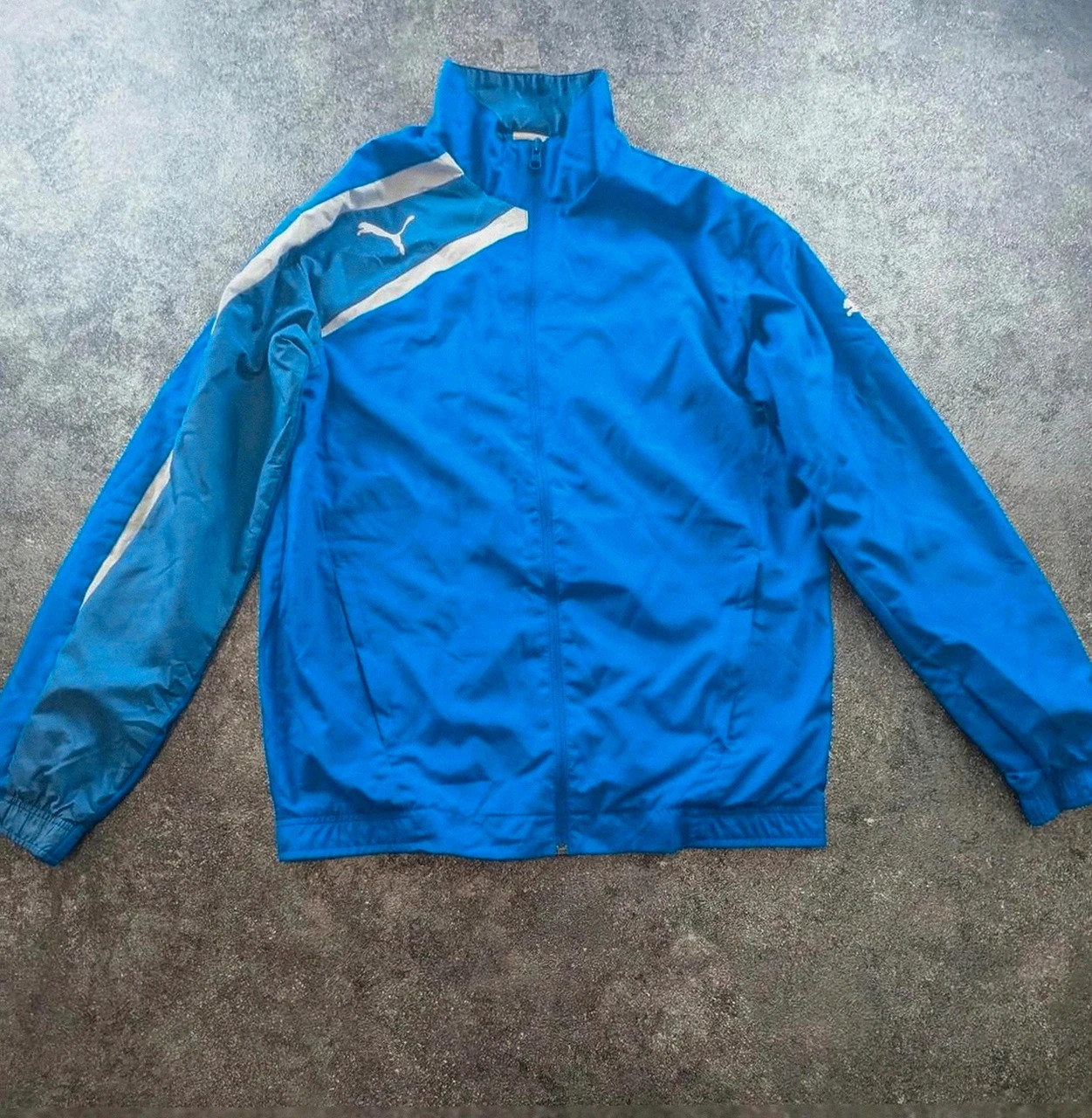 Veste Puma bleue vintage sport streetwear zip logo réfléchissant taille S