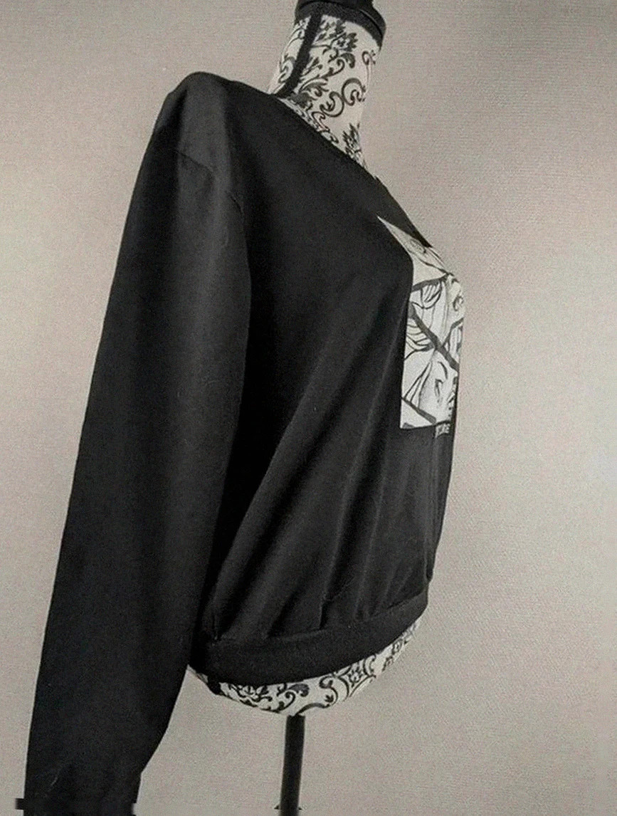 Sweat noir imprimé graphique “I don’t care” taille M vintage dressing imprimé artistique Pop art – Vintage Dressing – taille M / 38 / 10 3