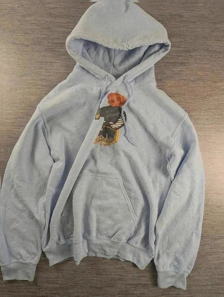 Sweat à capuche Gildan vintage heavy Blend– teddy bear print – bleu clair – taille S/M