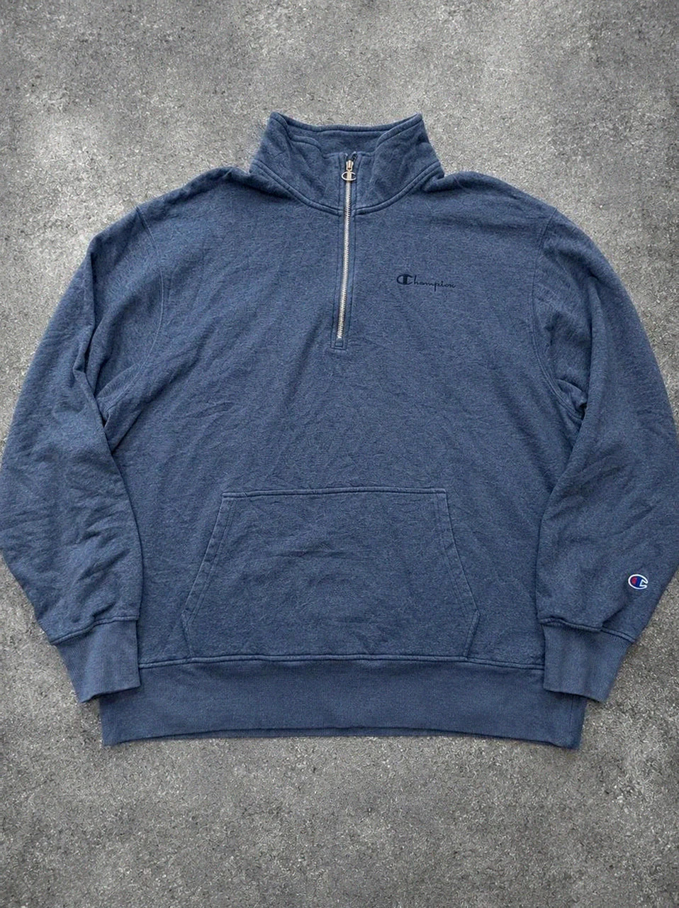 Champion 1/4 Zip Xxl 2XL bleu gris – sweat col montant Y2K streetwear sportswear