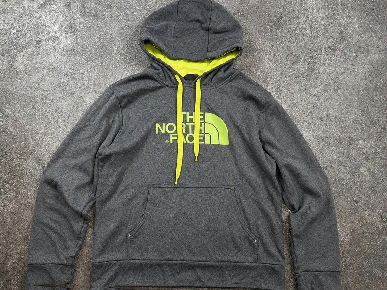 Sweat à capuche The North Face gris chiné vert fluo M hoodie outdoor streetwear techwear