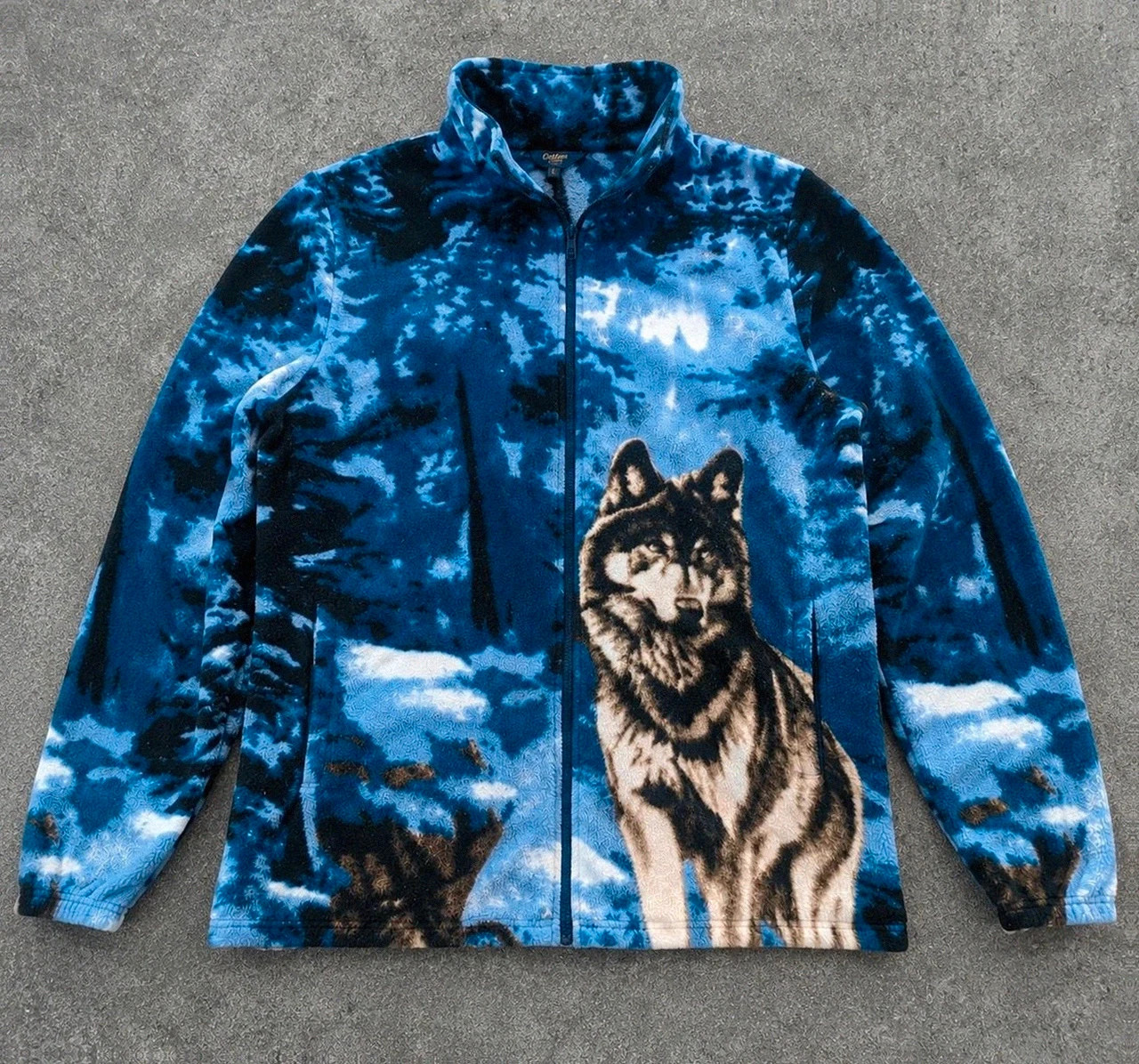 Veste Polaire Cotton Traders Loup winter Forêt Neige L Fleece Outdoor Vintage Gorpcore