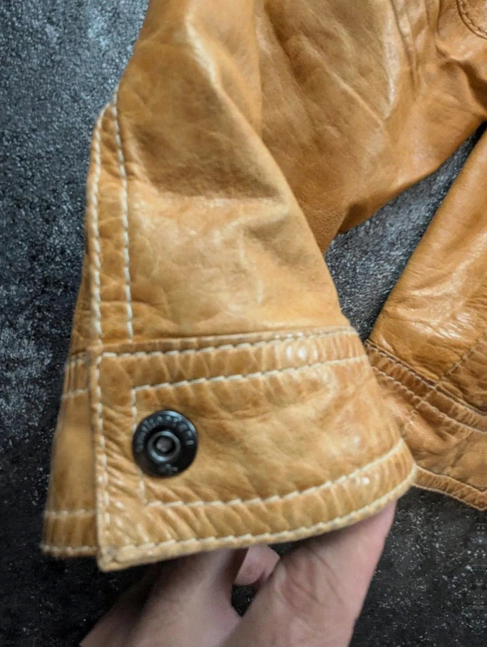 Emilio Adani veste cuir d’agneau Lamb Nappa T56 Xxl cognac biker moto vintage – Emilio Adani – taille XXL 5