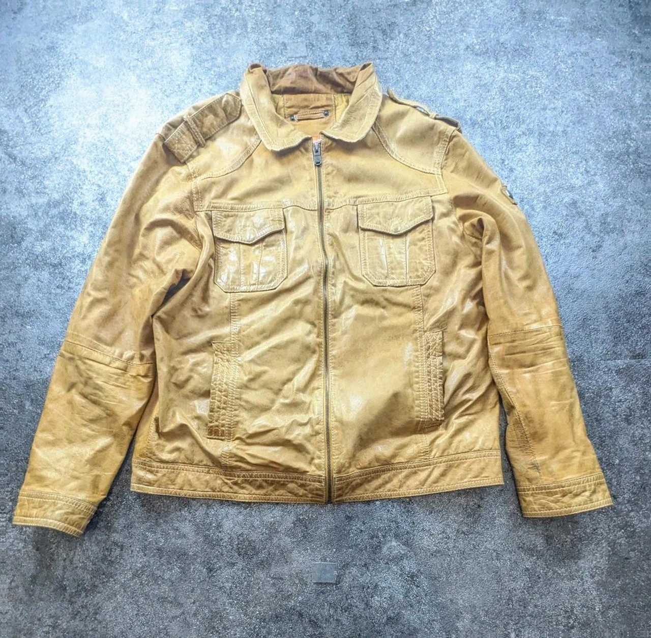 Emilio Adani veste cuir d’agneau Lamb Nappa T56 Xxl cognac biker moto vintage – Emilio Adani – taille XXL 2