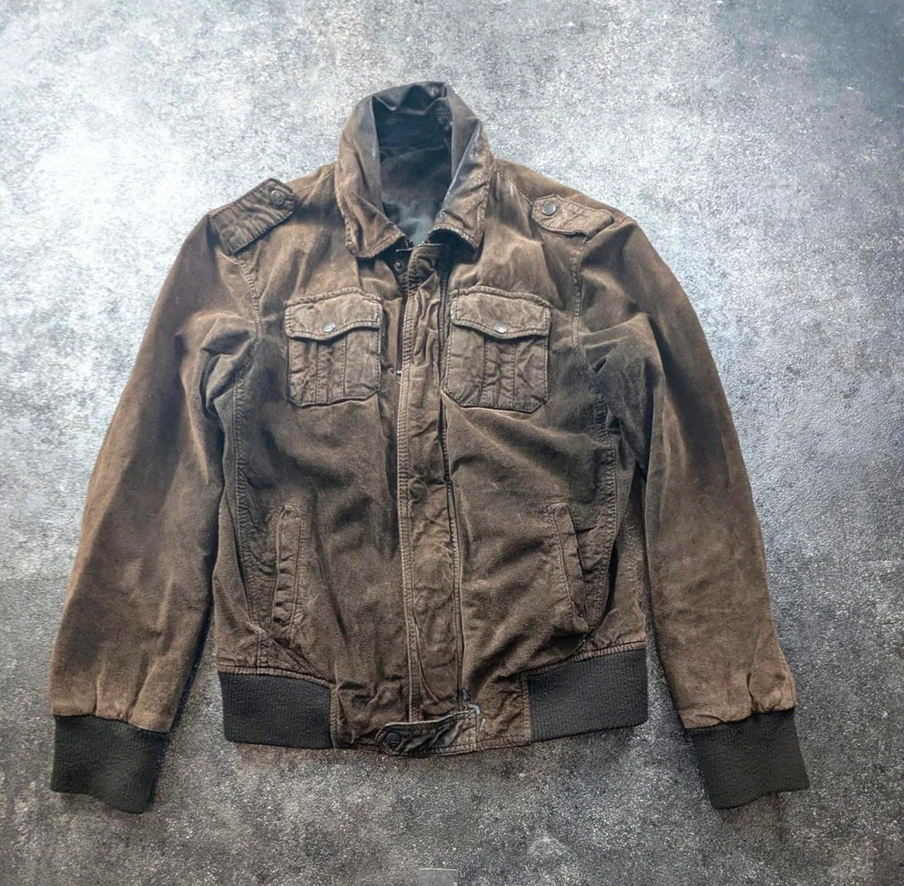 Devred blouson en daim marron patiné – Veste workwear militaire vintage – Devred – taille S 2