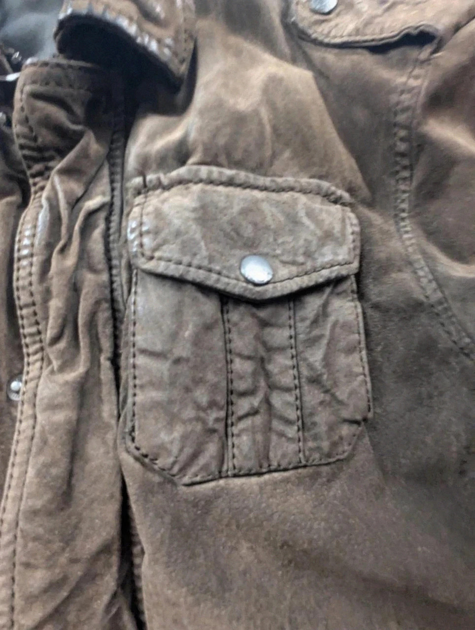 Devred blouson en daim marron patiné – Veste workwear militaire vintage – Devred – taille S 5