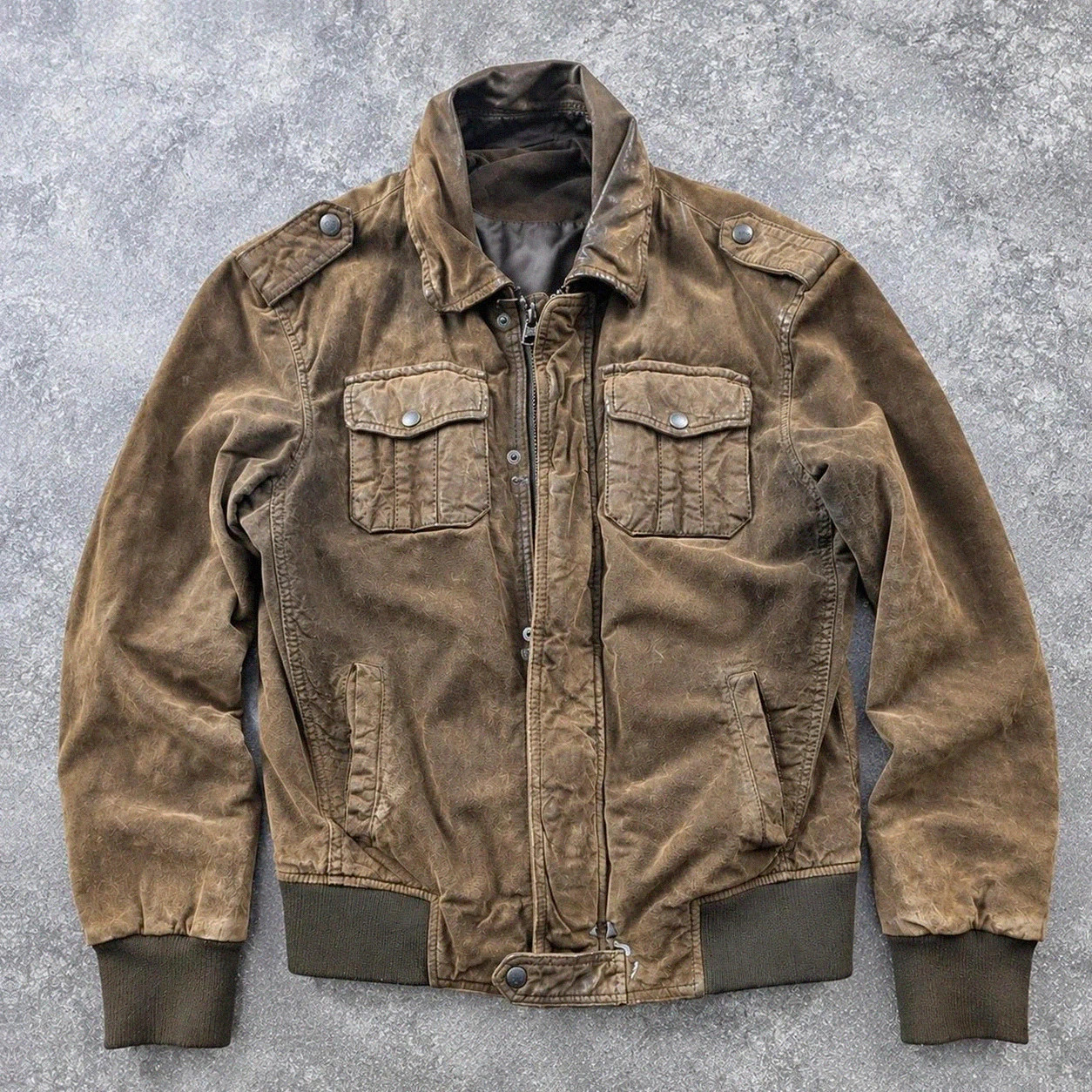 Devred blouson en daim marron patiné – Veste workwear militaire vintage