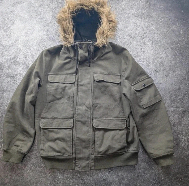 L.O.G.G. H&M veste workwear utility L kaki toile épaisse doublée capuche fourrure – WORKWEAR – taille L 2