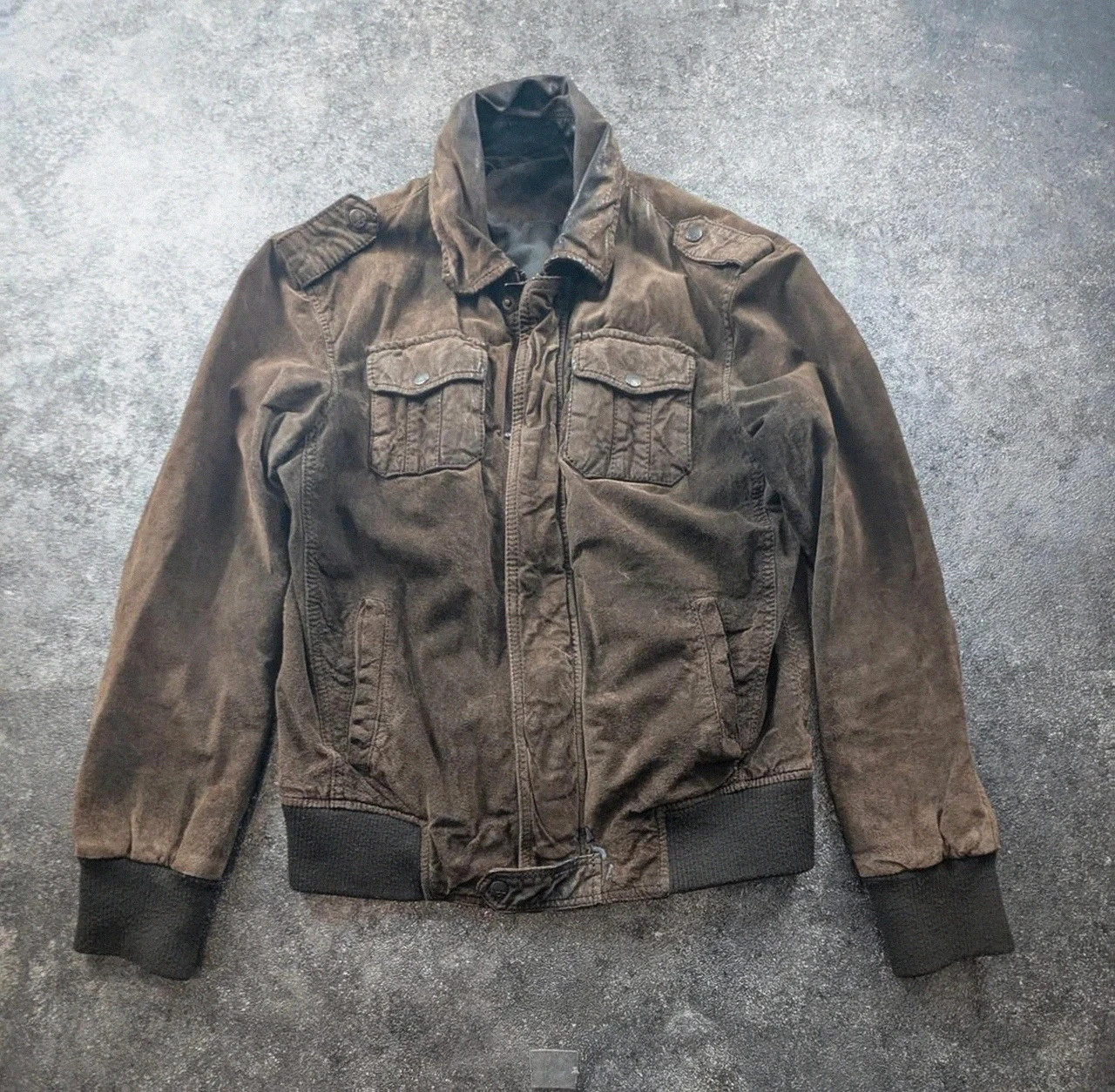 Devred blouson en daim marron patiné – Veste workwear militaire vintage – Devred – taille S 2