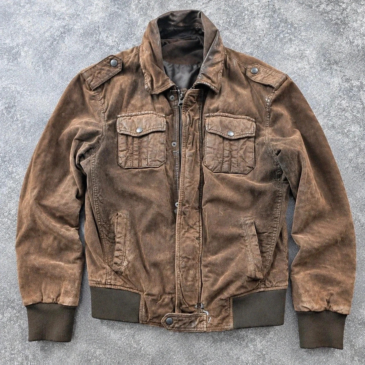 Devred blouson en daim marron patiné – Veste workwear militaire vintage