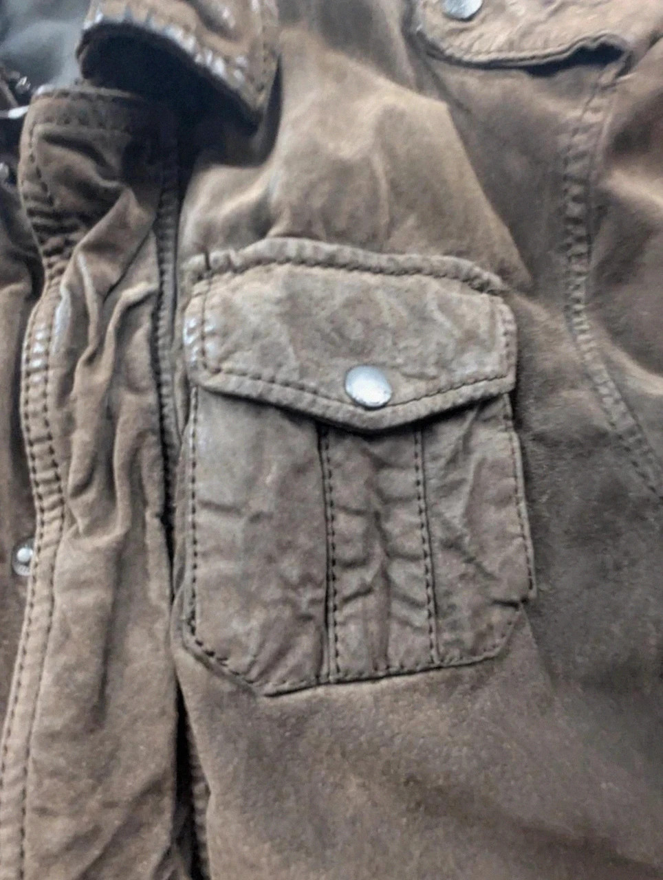Devred blouson en daim marron patiné – Veste workwear militaire vintage – Devred – taille S 5