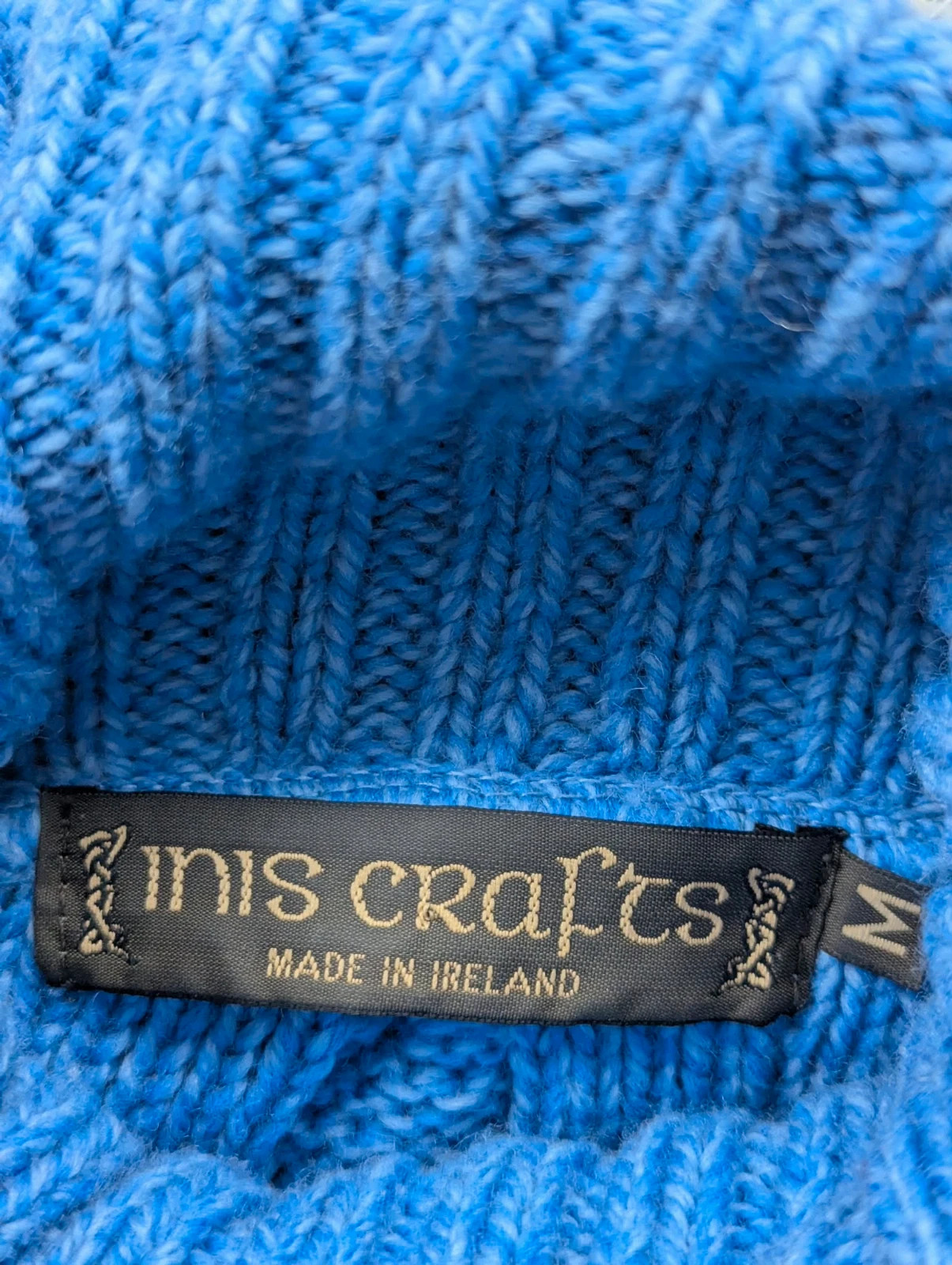 Pull Irish Crafts M 100% laine mérinos Made in Ireland Aran Cable Knit col roulé bleu – irish crafts – taille M / 38 / 10 4