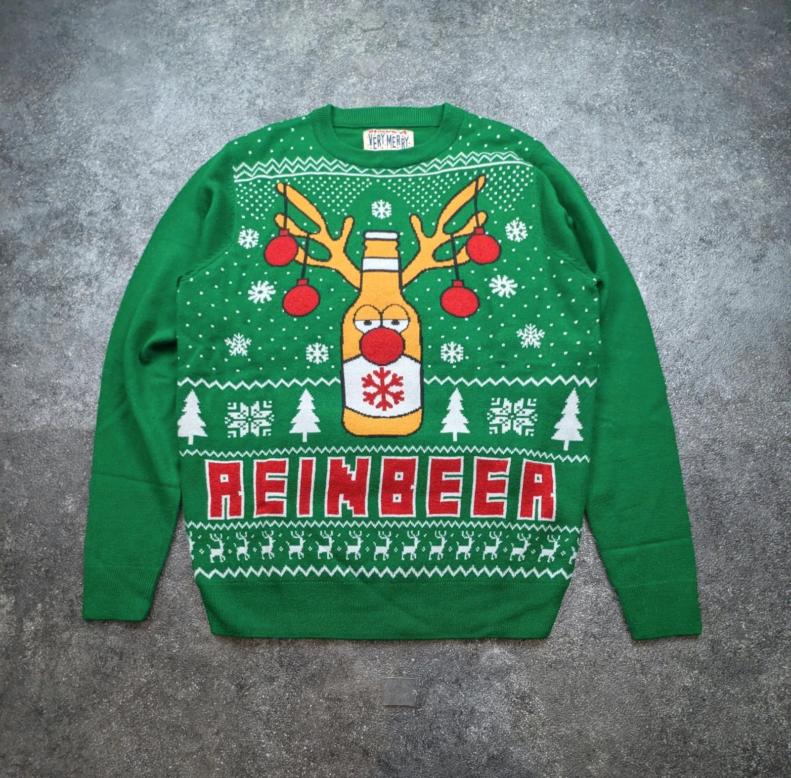 Pull de Noël Reinbeer M vert Christmas Jumper renne bière Ugly Christmas – Vintage Dressing – taille M / 38 / 10 2