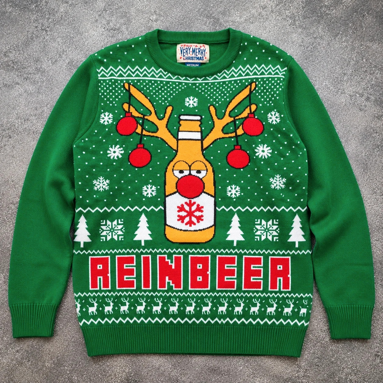 Pull de Noël Reinbeer M vert Christmas Jumper renne bière Ugly Christmas