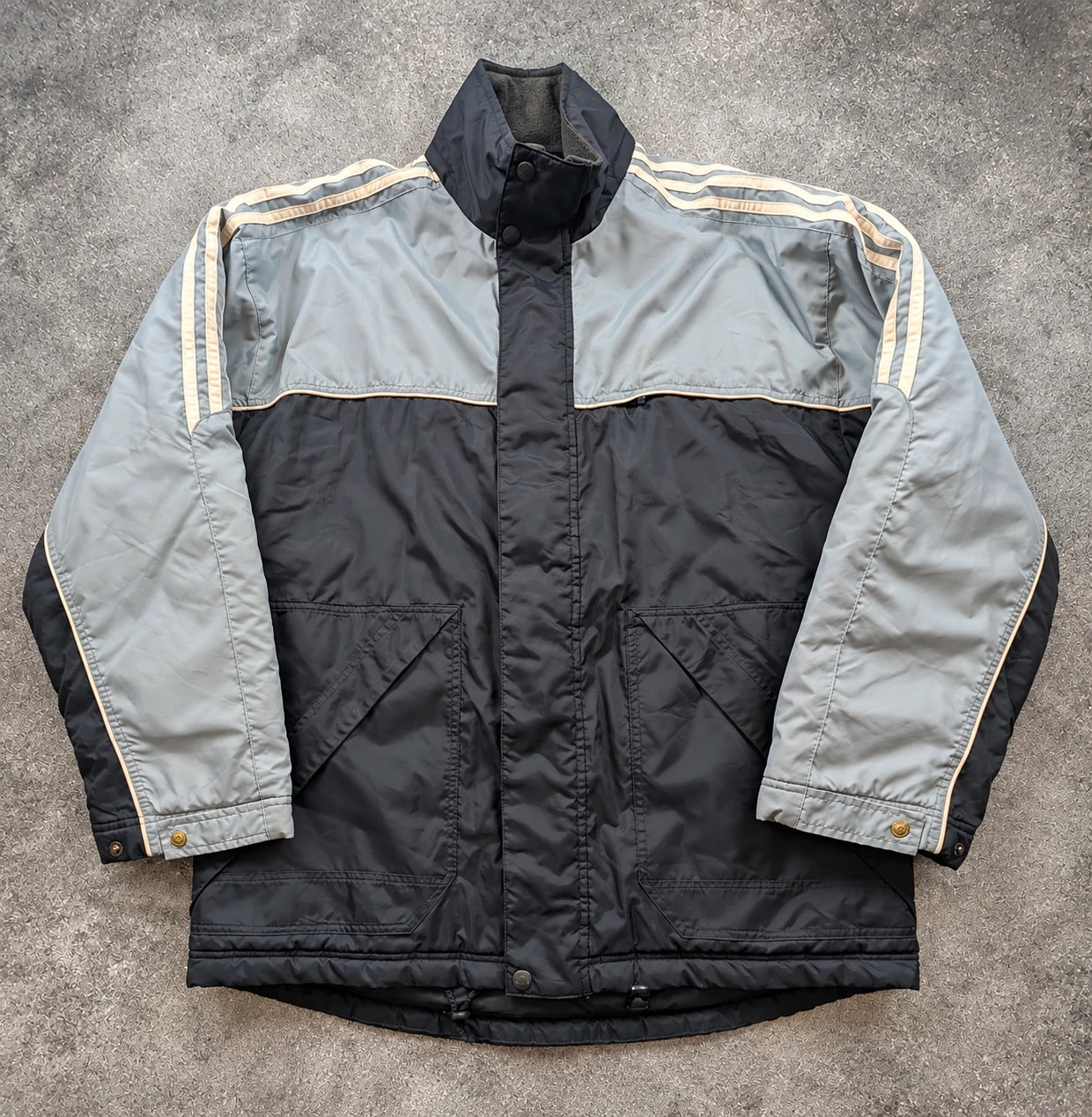 Adidas veste parka vintage M/L 3 bandes matelassée gris noir sportswear Y2K