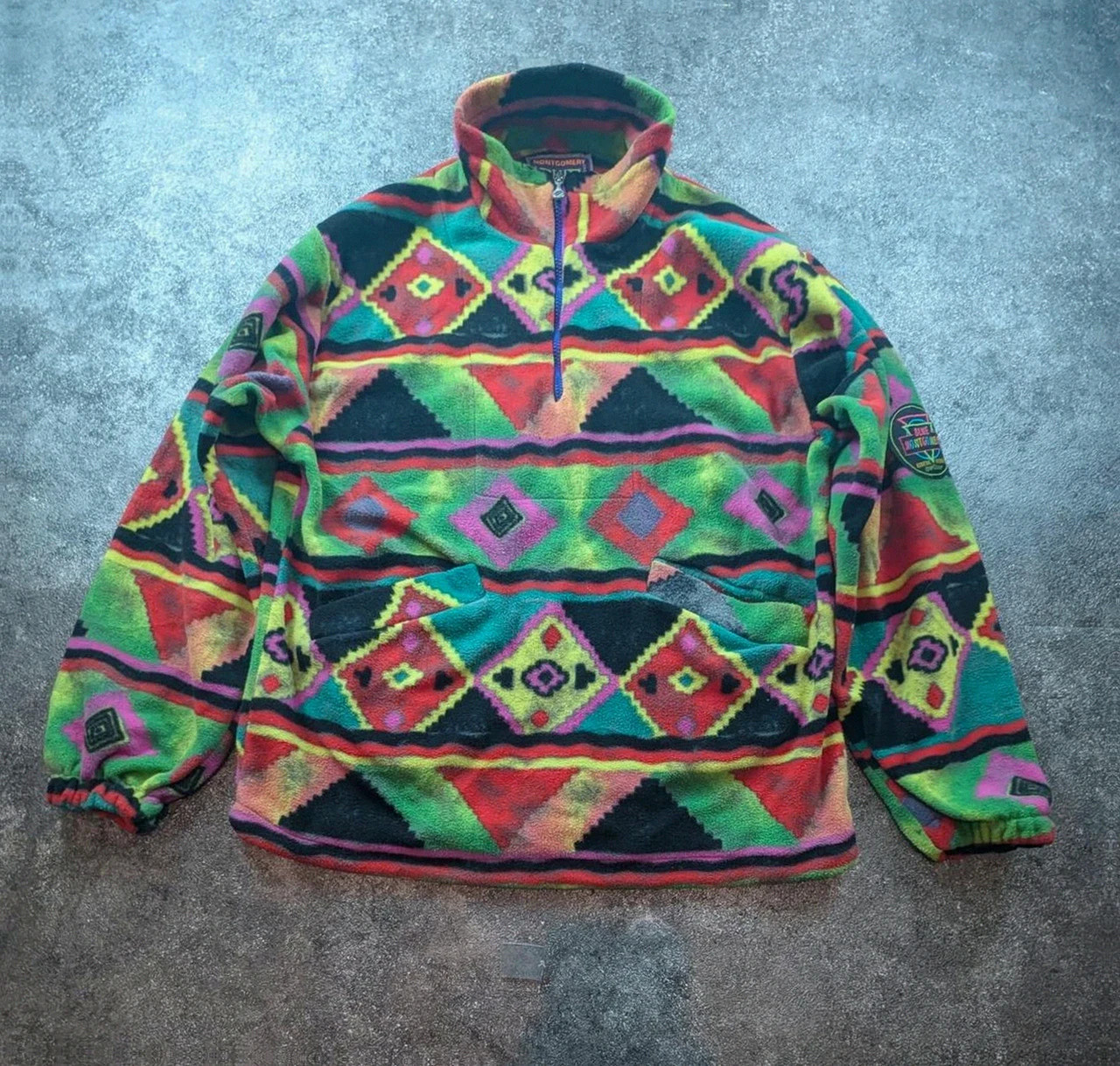 Montgomery Blue 1985 polaire vintage crazy aztec Made in Italy L Xl – Montgomery – taille XL 4