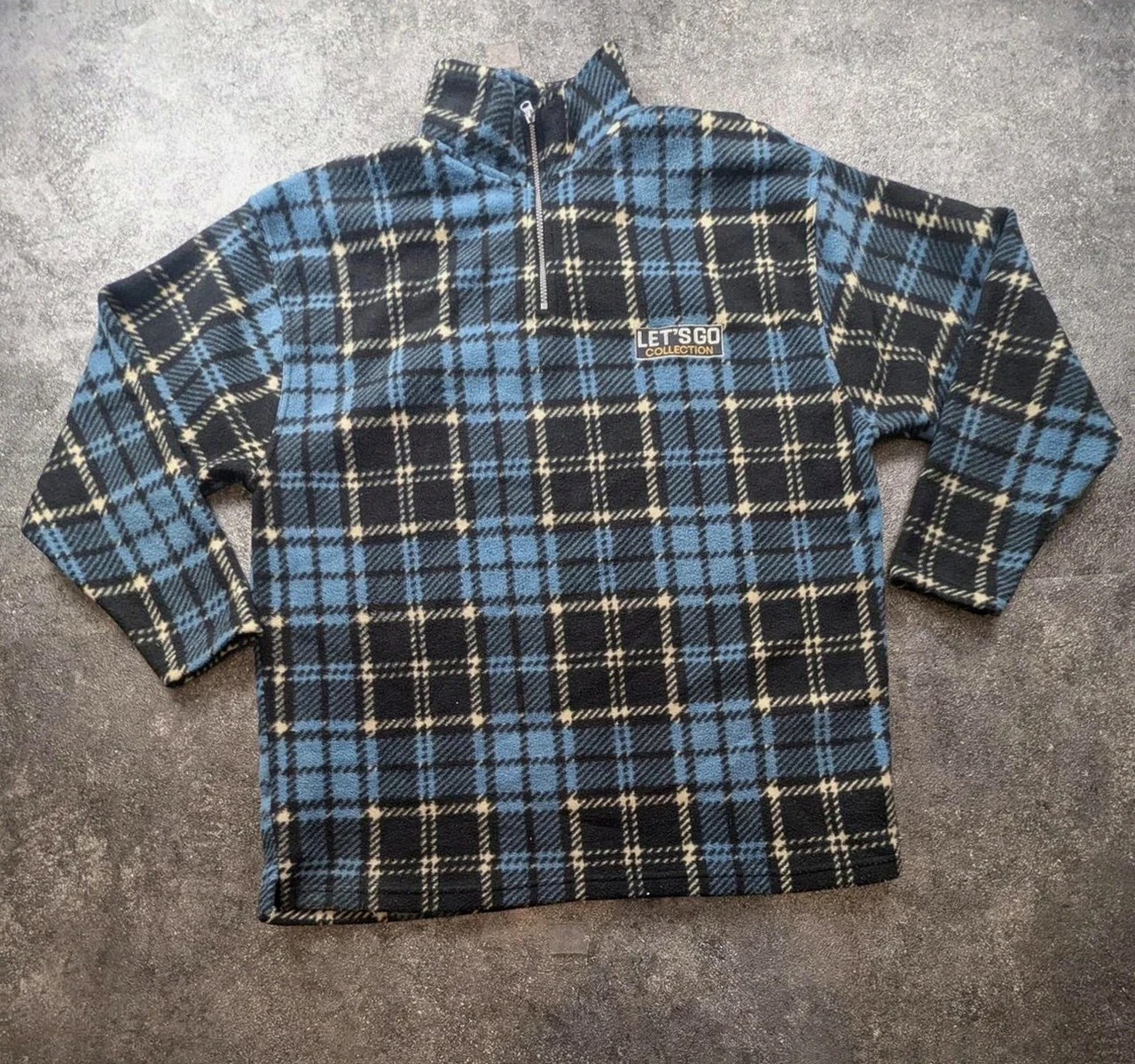 Polaire vintage Let’s Go Collection tartan bleu noir Half Zip – M – Let's Go – taille M 2