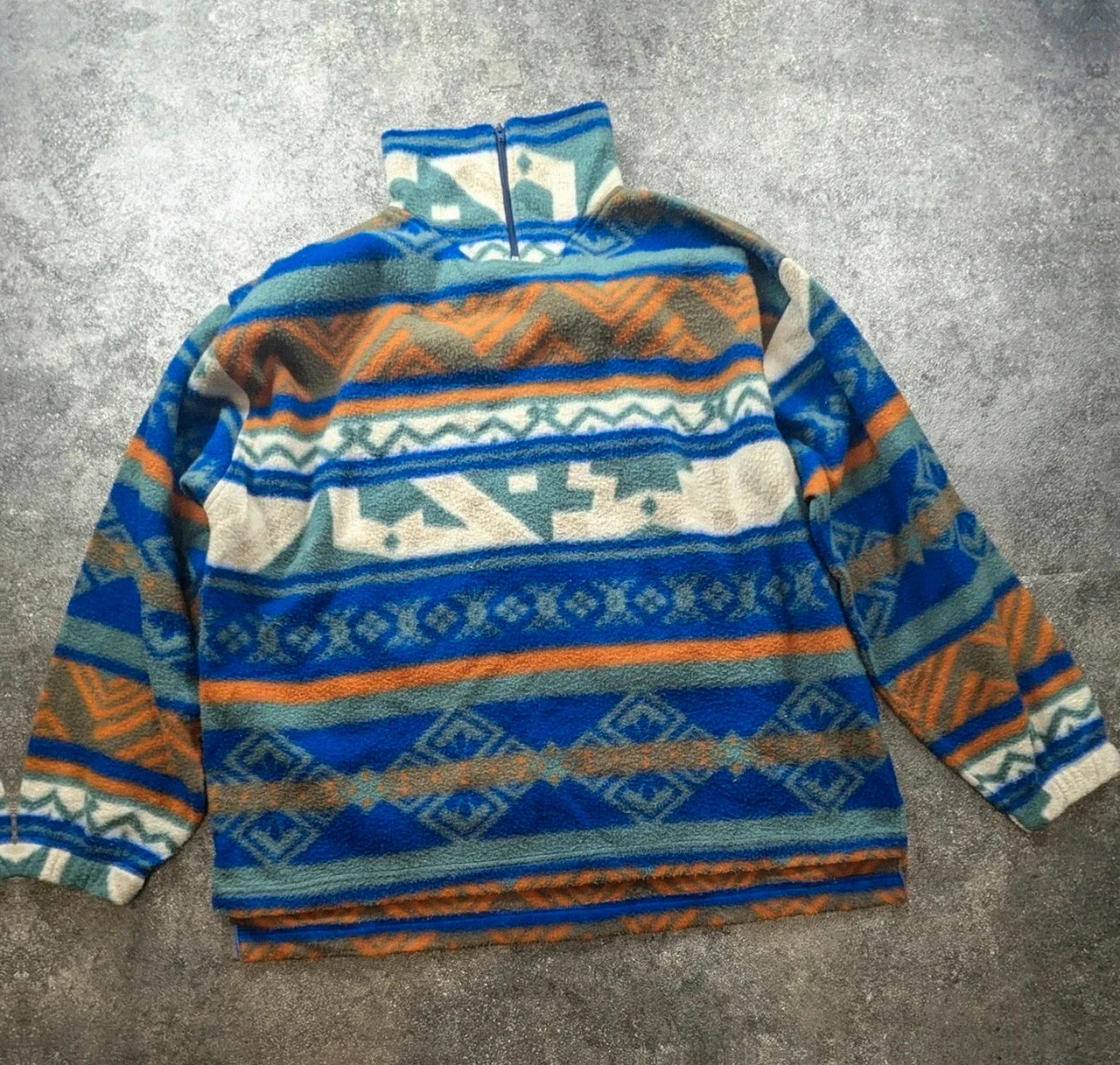 Polaire vintage 90s oversize motifs géométriques ethniques multicolore col montant – L / Xxl – Vintage Dressing – taille L 2