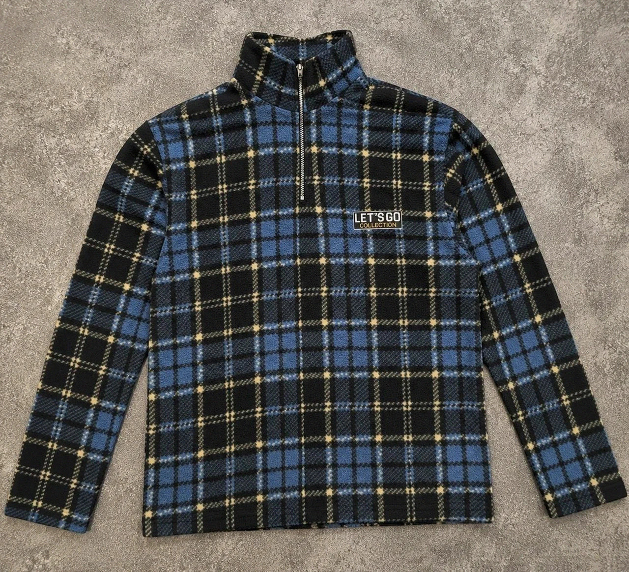 Polaire vintage Let’s Go Collection tartan bleu noir Half Zip – M