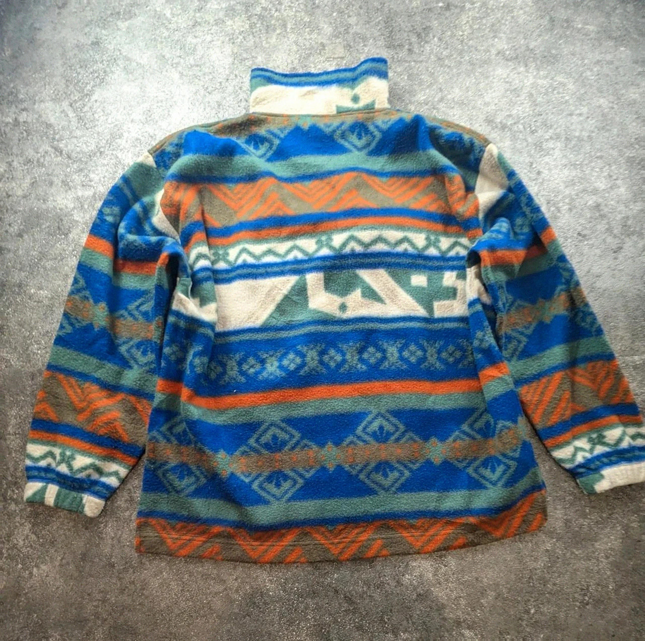 Polaire vintage 90s oversize motifs géométriques ethniques multicolore col montant – L / Xxl – Vintage Dressing – taille L 3