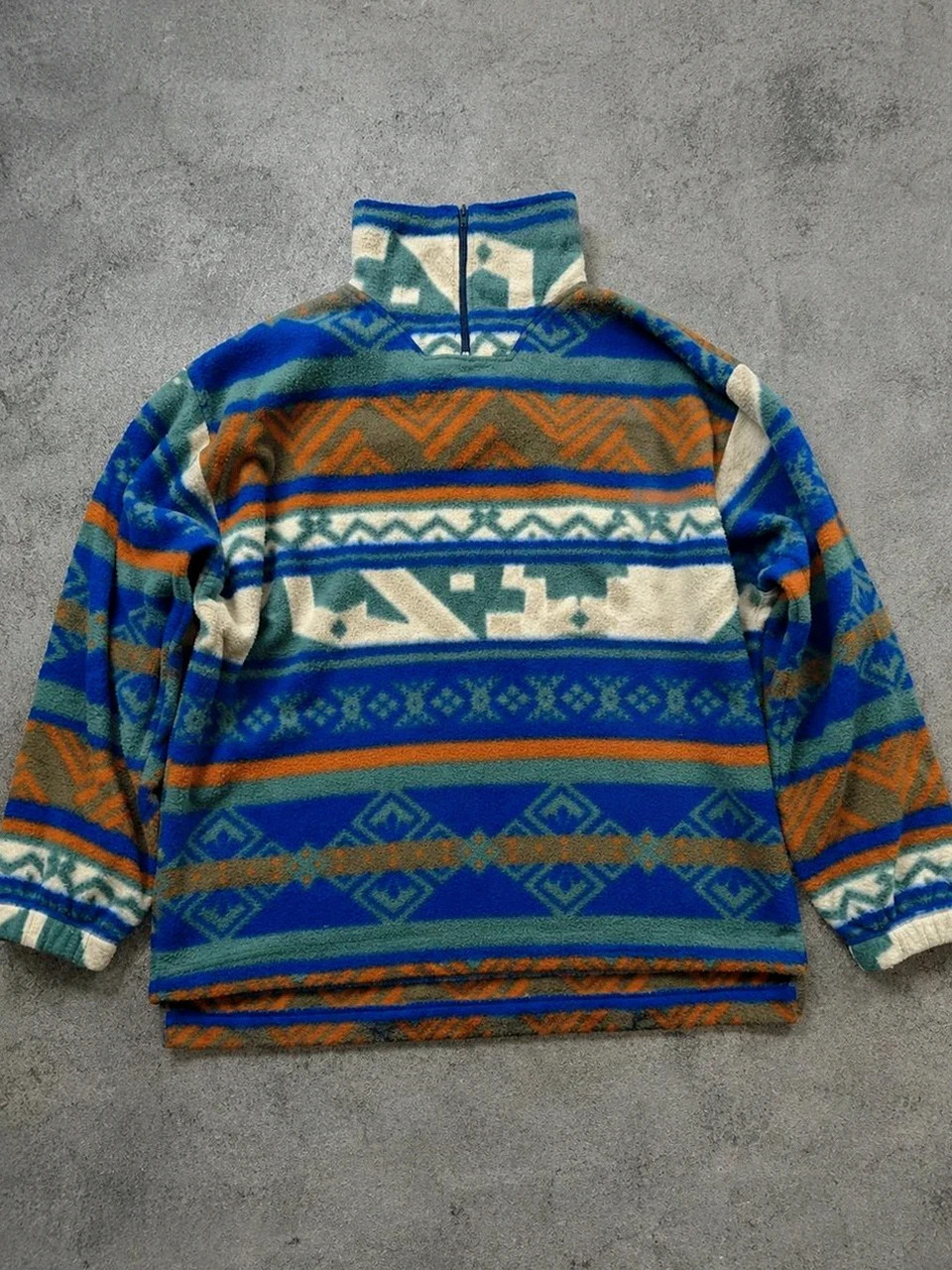 Polaire vintage 90s oversize motifs géométriques ethniques multicolore col montant – L / Xxl