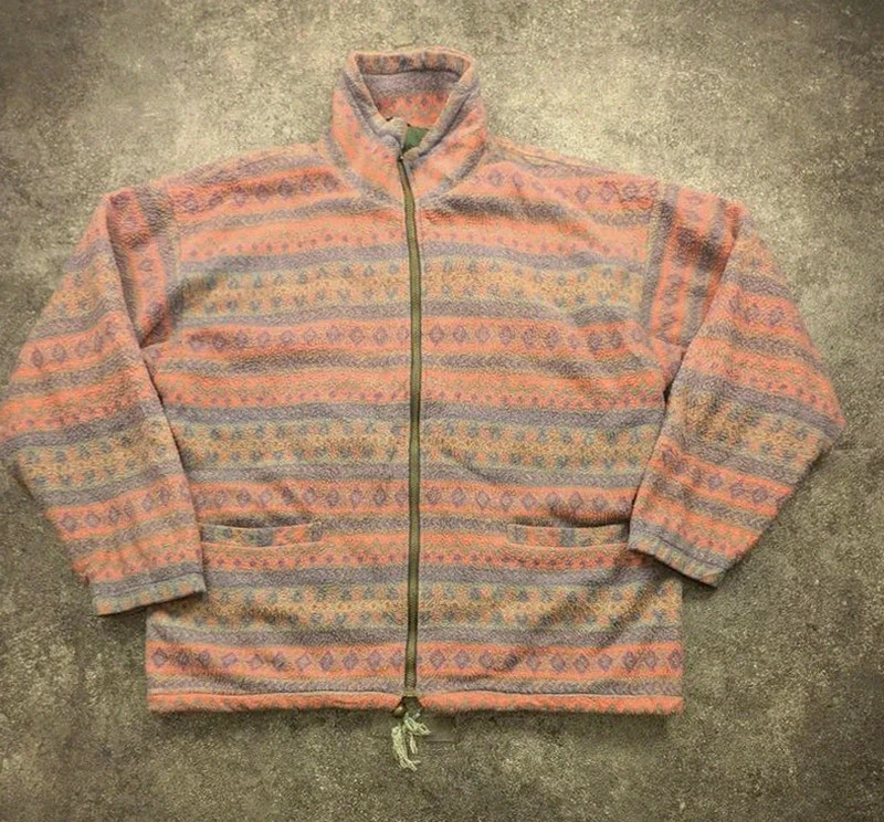 Polaire vintage crazy pattern full zip motifs géométriques faded rose gris L/XL – Vintage Dressing – taille L 2