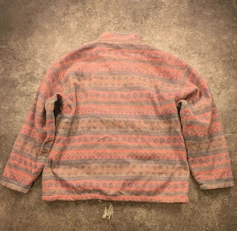 Polaire vintage crazy pattern full zip motifs géométriques faded rose gris L/XL – Vintage Dressing – taille L 3