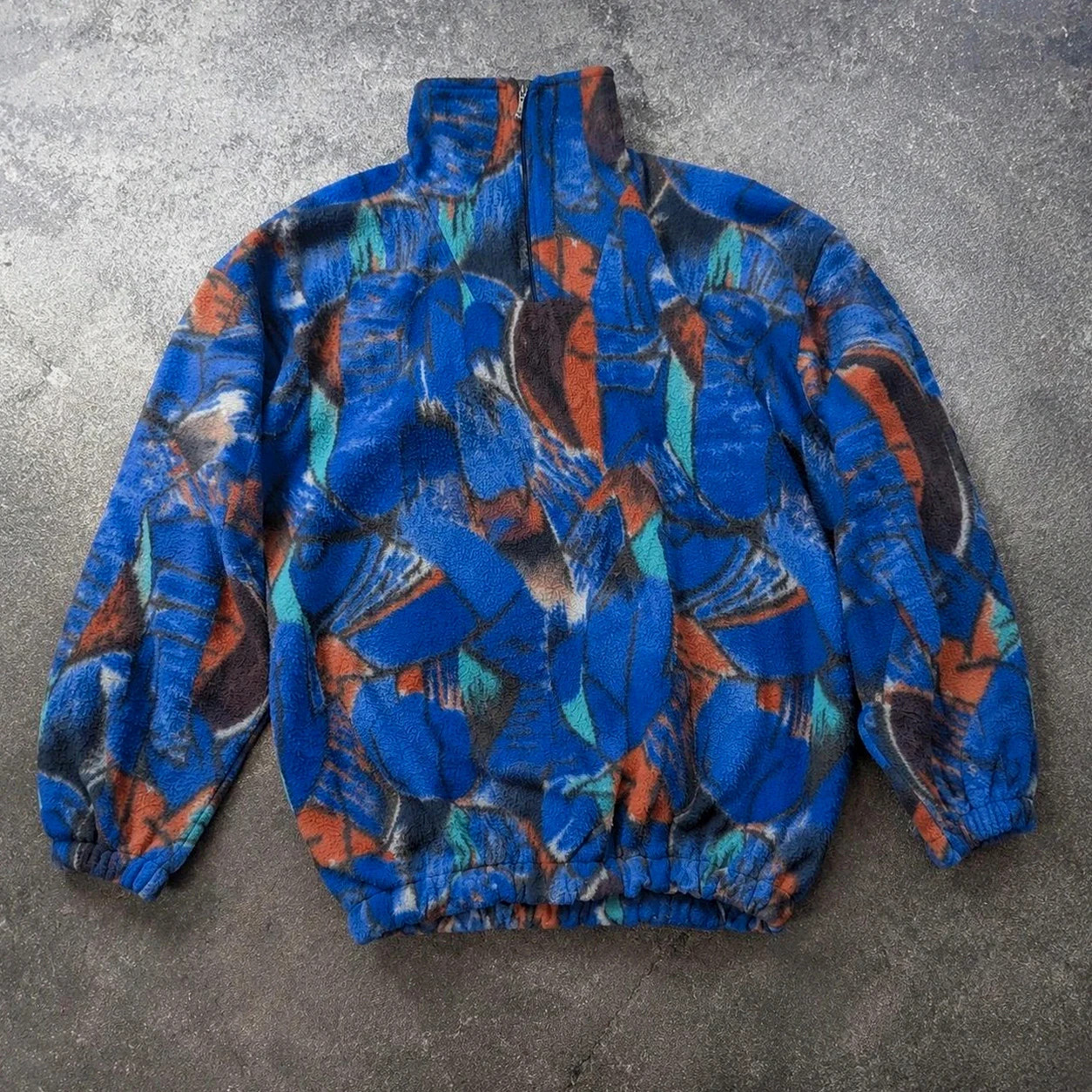 Polaire vintage Collège Collection motif abstrait 90s – Taille L – Made in France style rétro