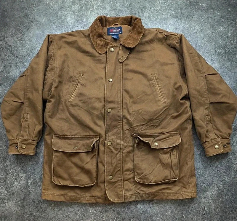 Five Brother Field Jacket Chore Coat Workwear 2XL marron col velours doublée vintage