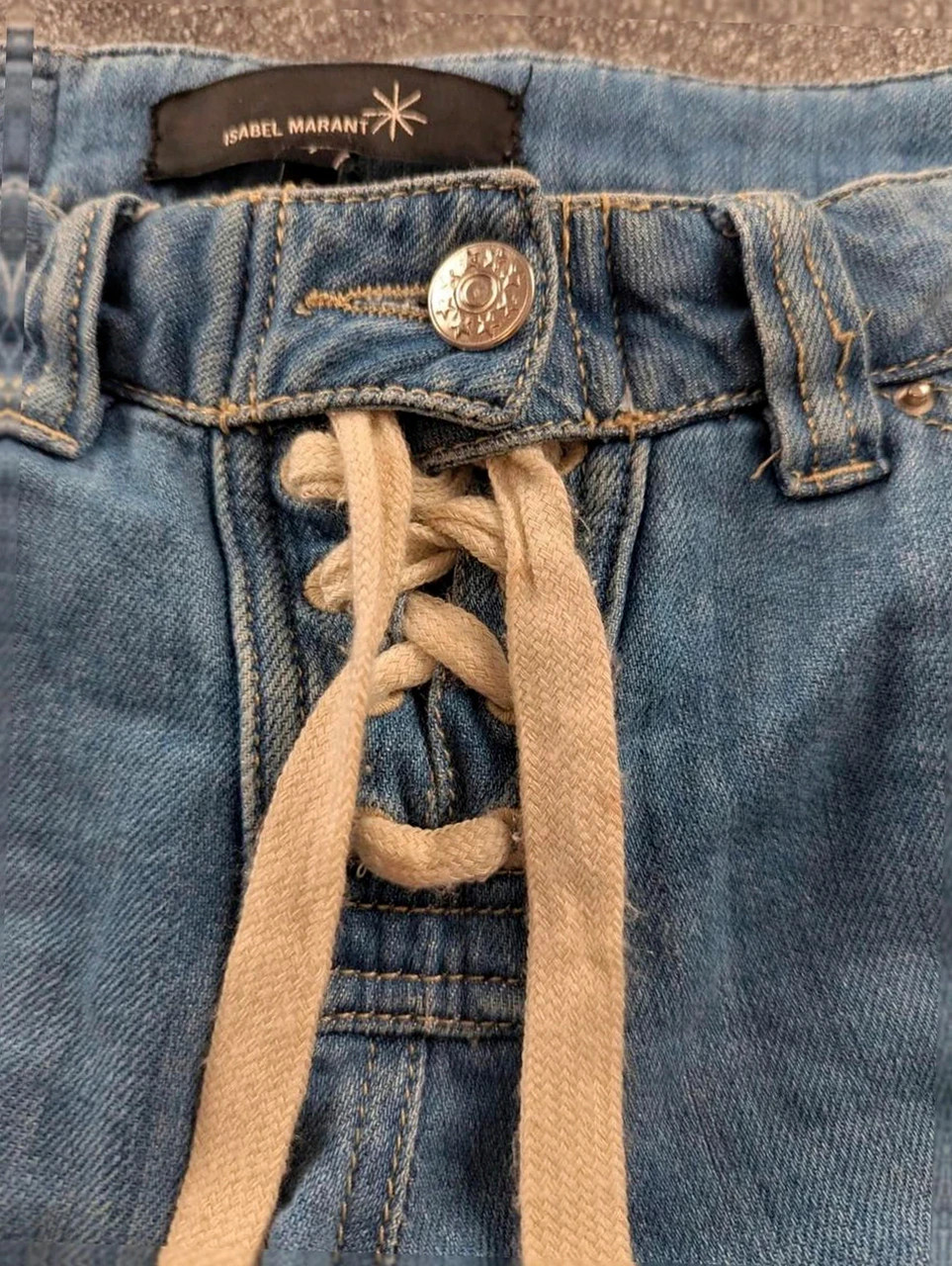 Jean isabel marant biker zip pant denim lacet genoux matelassés taille 1 S oversize – Isabel Marant – taille S / 36 / 8 3
